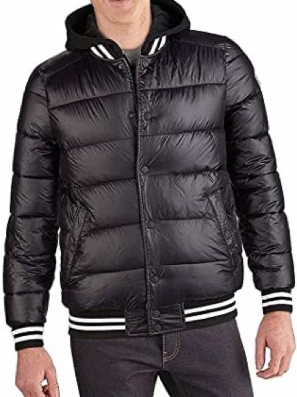 Guess Men's Black Puffer Bomber Jacket